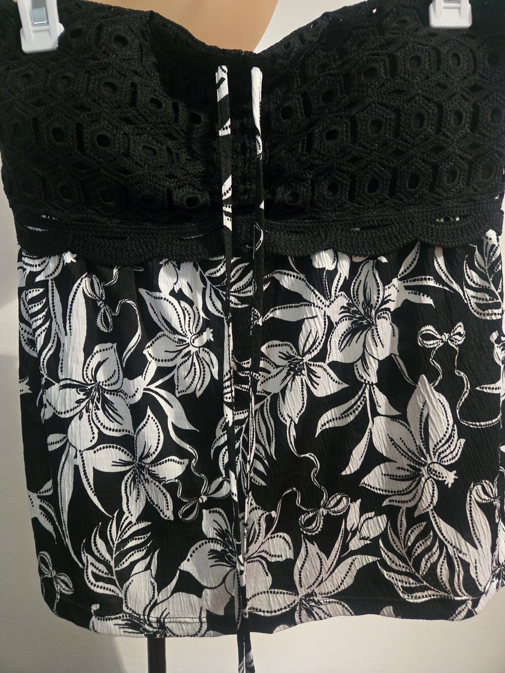 No Boundaries Black and White Floral Strapless Top